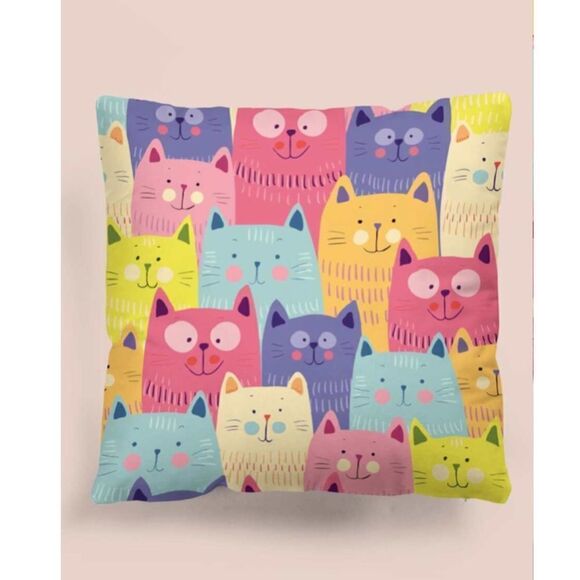 Colorful Cartoon Cat 🐱 Pillow Cover - Picture 7 of 8